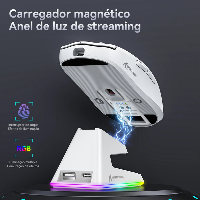 Attack Shark X6 Wireless Ergonomic Gaming Mouse Adjustable DPI Wired 2.4G/Bluetooth High Precision Rechargeable Mice